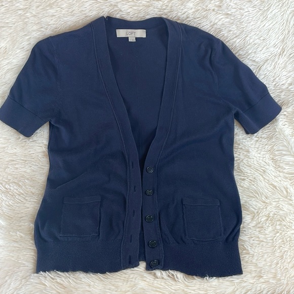 LOFT Dark Blue Short-sleeve Cardigan Sz S - Picture 1 of 6